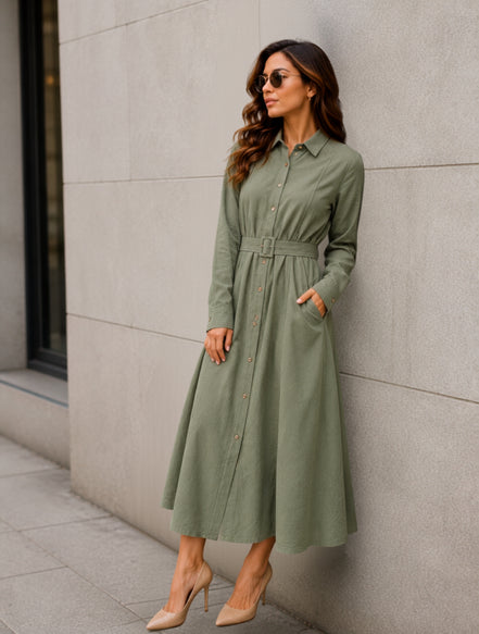 Belted Midi Dress For Women