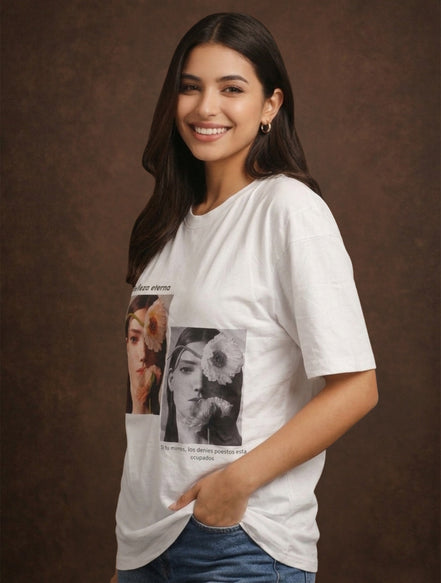 White Vintage Bloom Graphic T-Shirt for Women