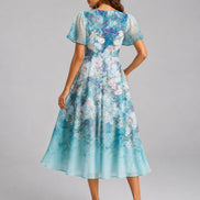 Blue Floral Flutter Midi Dress