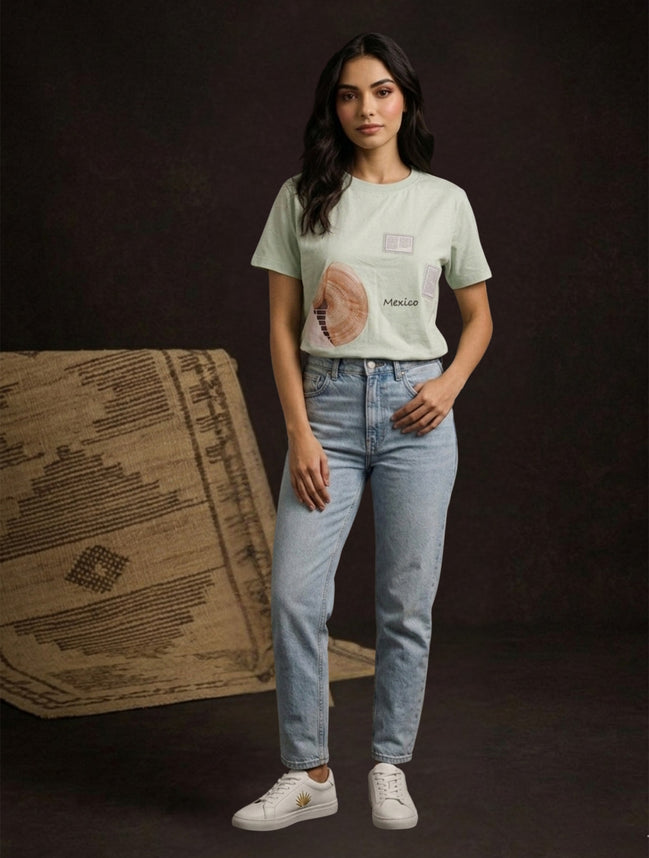 Mint Green Mexico Graphic Printed T-Shirt For Women