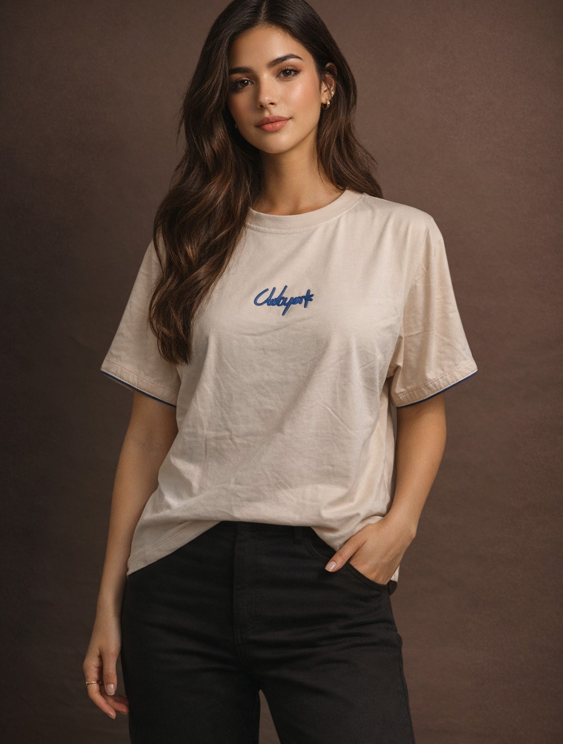 Minimal Clubyork Embroidered Logo T-Shirt For Women