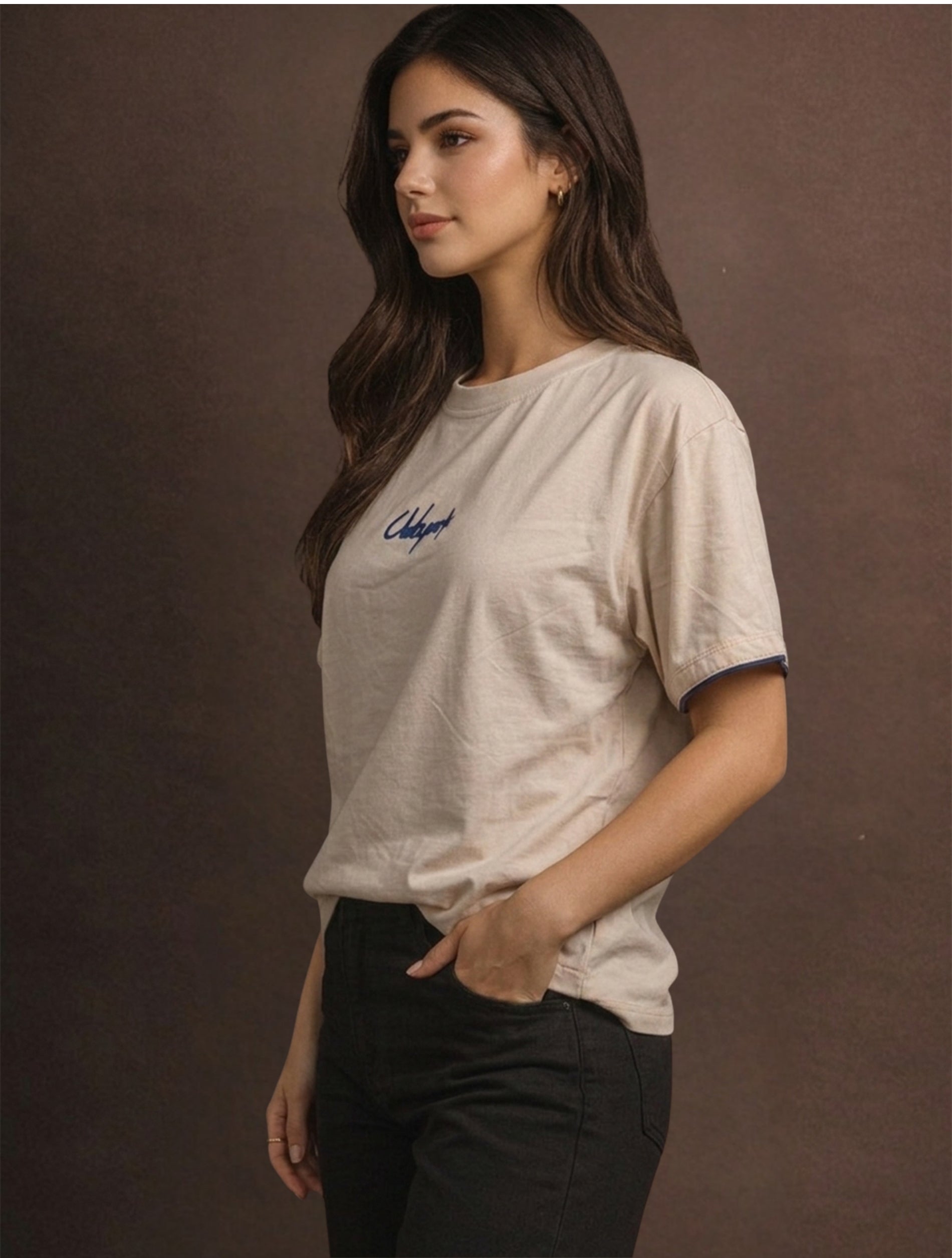 Minimal Clubyork Embroidered Logo T-Shirt For Women