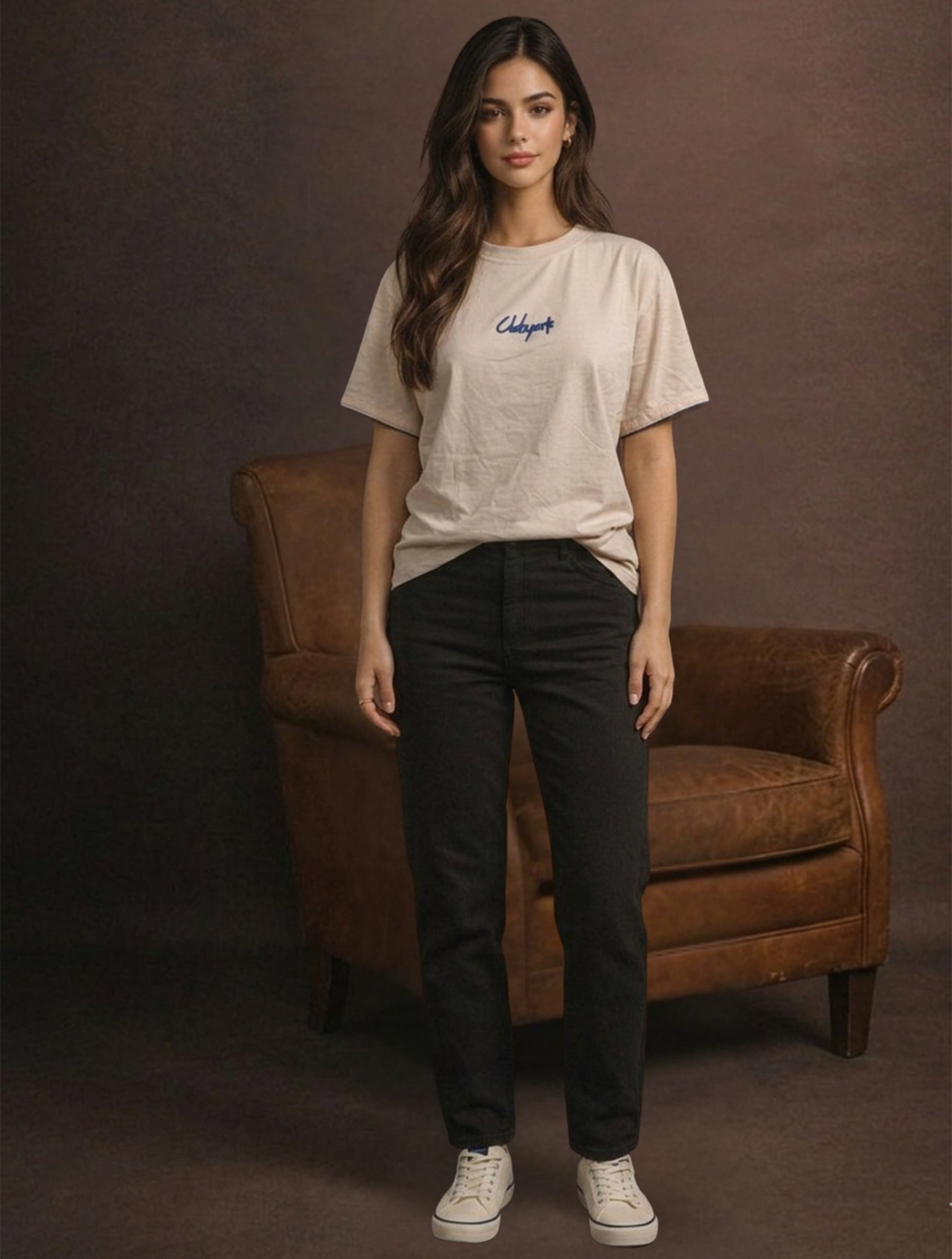 Minimal Clubyork Embroidered Logo T-Shirt For Women