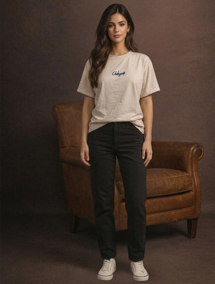 Minimal Clubyork Embroidered Logo T-Shirt For Women
