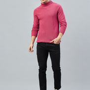 Pink Ribbed High Neck Sweater