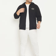 Black Solid Full Sleeve Hooded Plus Size Sweatshirt