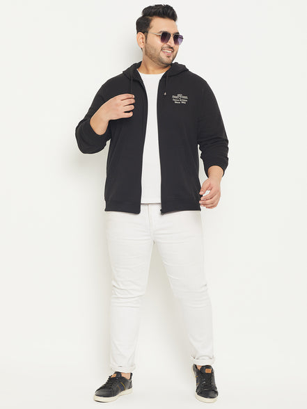 Black Solid Full Sleeve Hooded Plus Size Sweatshirt