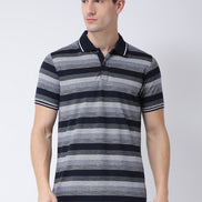 Navy Blue  Grey Polo Neck T-shirt
