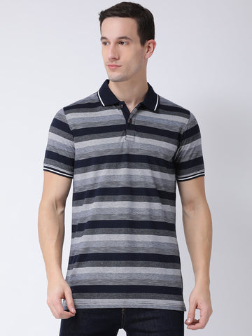 Navy Blue  Grey Polo Neck T-shirt