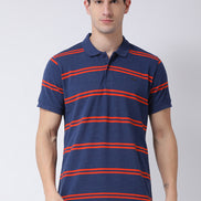 Navy Blue  Orange Polo Neck T-shirt