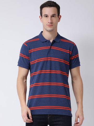 Navy Blue  Orange Polo Neck T-shirt