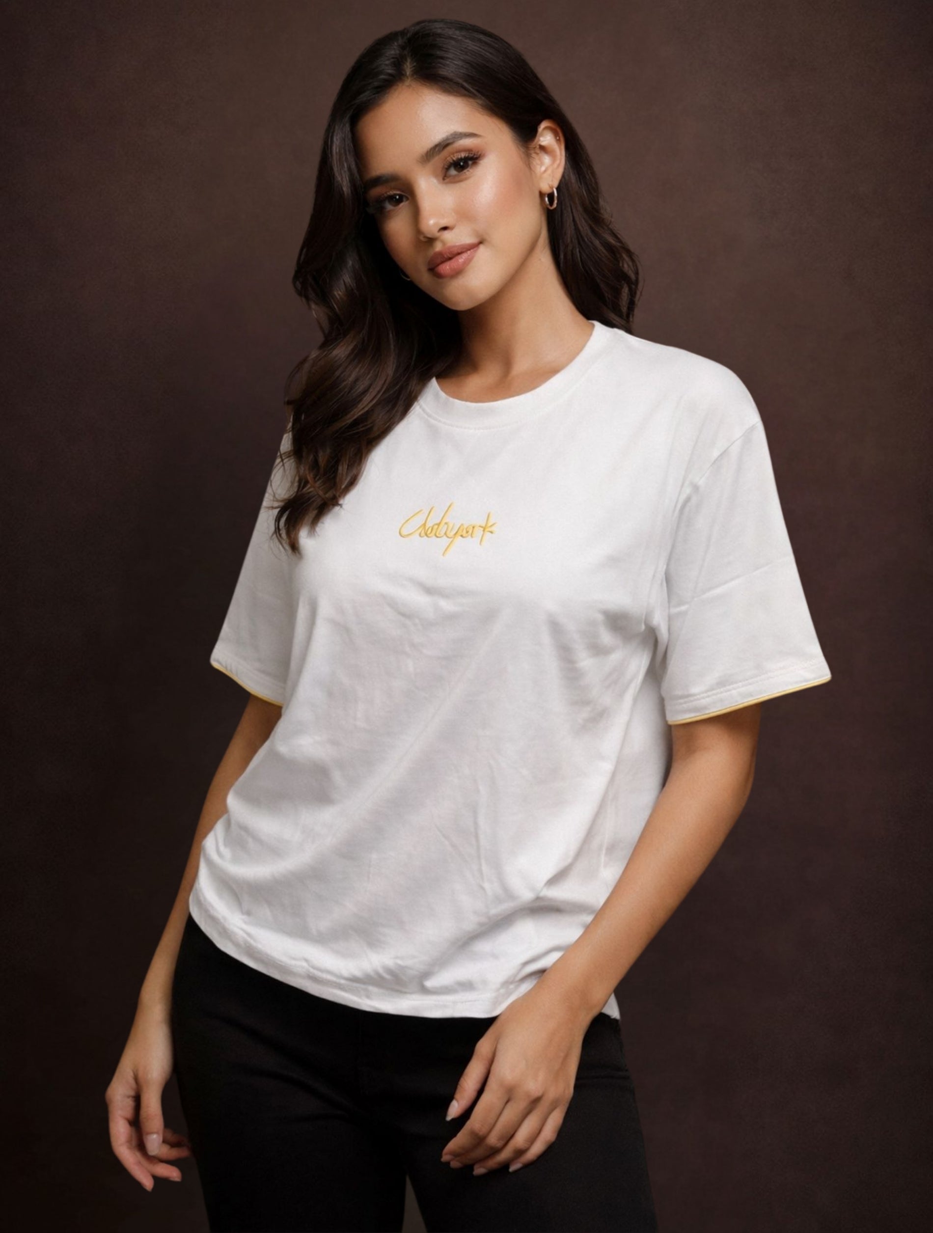 Minimal Clubyork Embroidered Logo T-Shirt For Women