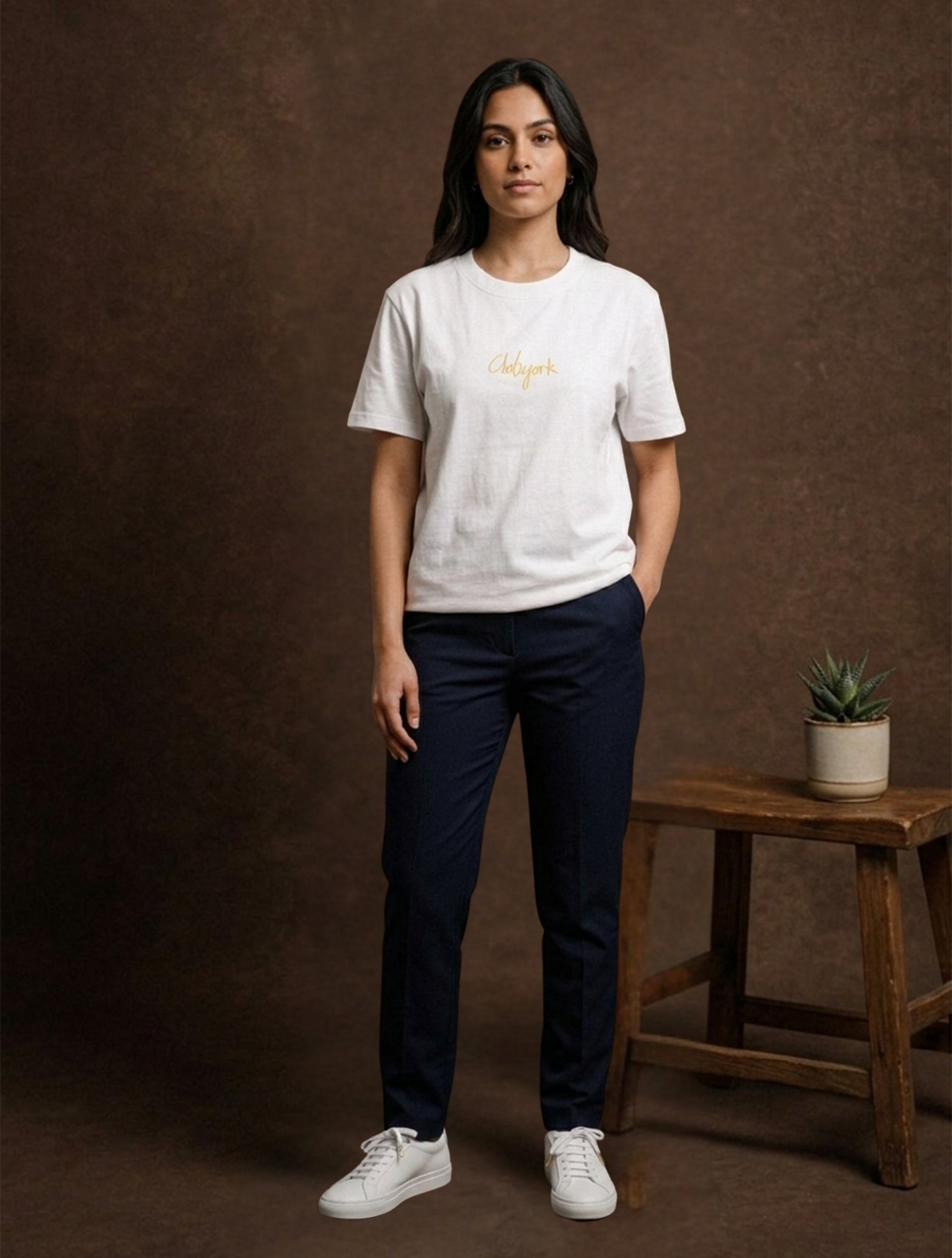 Minimal Clubyork Embroidered Logo T-Shirt For Women