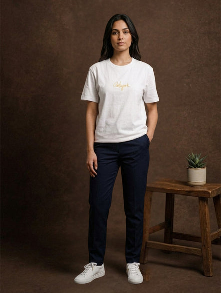Minimal Clubyork Embroidered Logo T-Shirt For Women