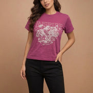Inspire Floral Graphic Round-Neck T-Shirt For Women