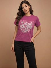 Inspire Floral Graphic Round-Neck T-Shirt For Women