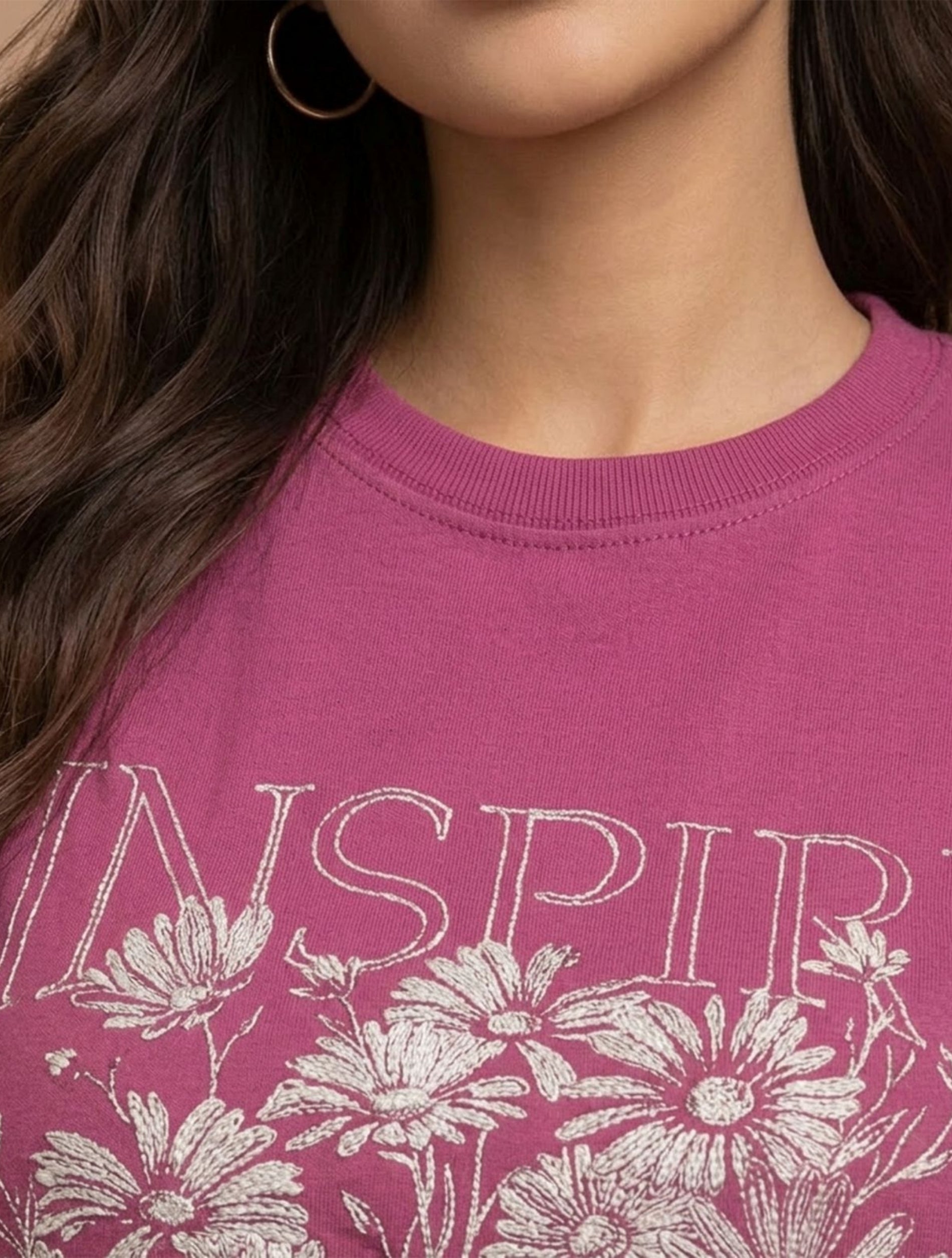 Inspire Floral Graphic Round-Neck T-Shirt For Women
