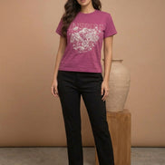 Inspire Floral Graphic Round-Neck T-Shirt For Women
