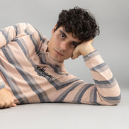 Charcoal Striped Henley Full-Sleeve T-Shirt For Men