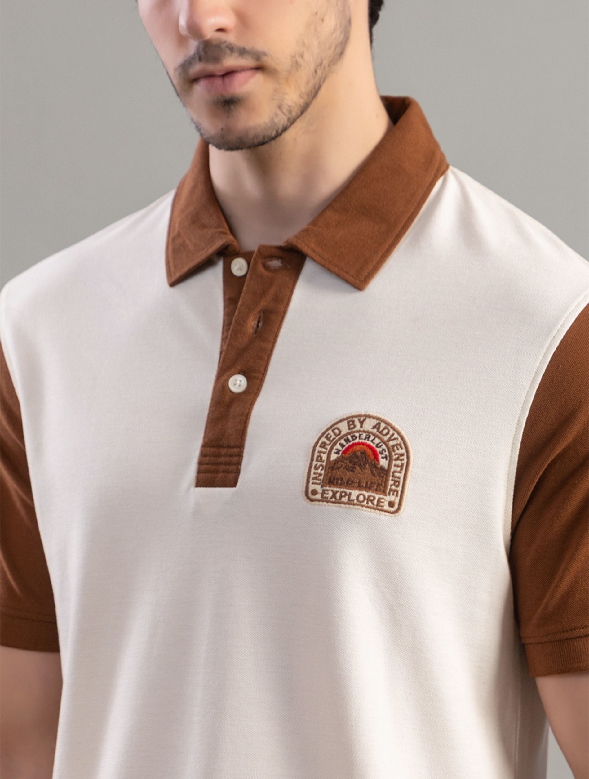 Coffee Brown Contrast Polo T-Shirt For Men