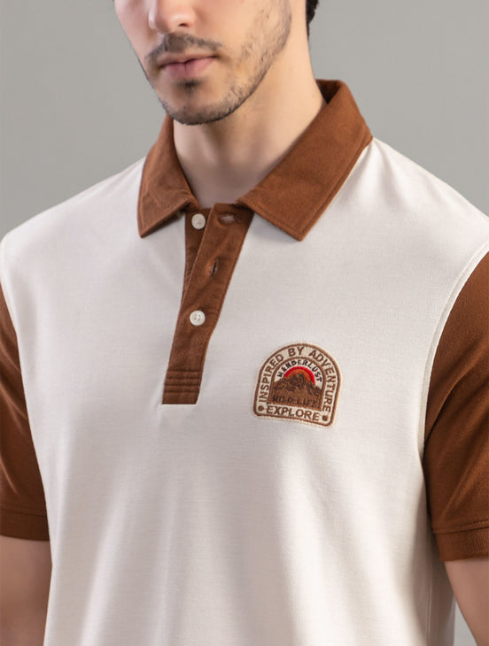 Coffee Brown Contrast Polo T-Shirt For Men