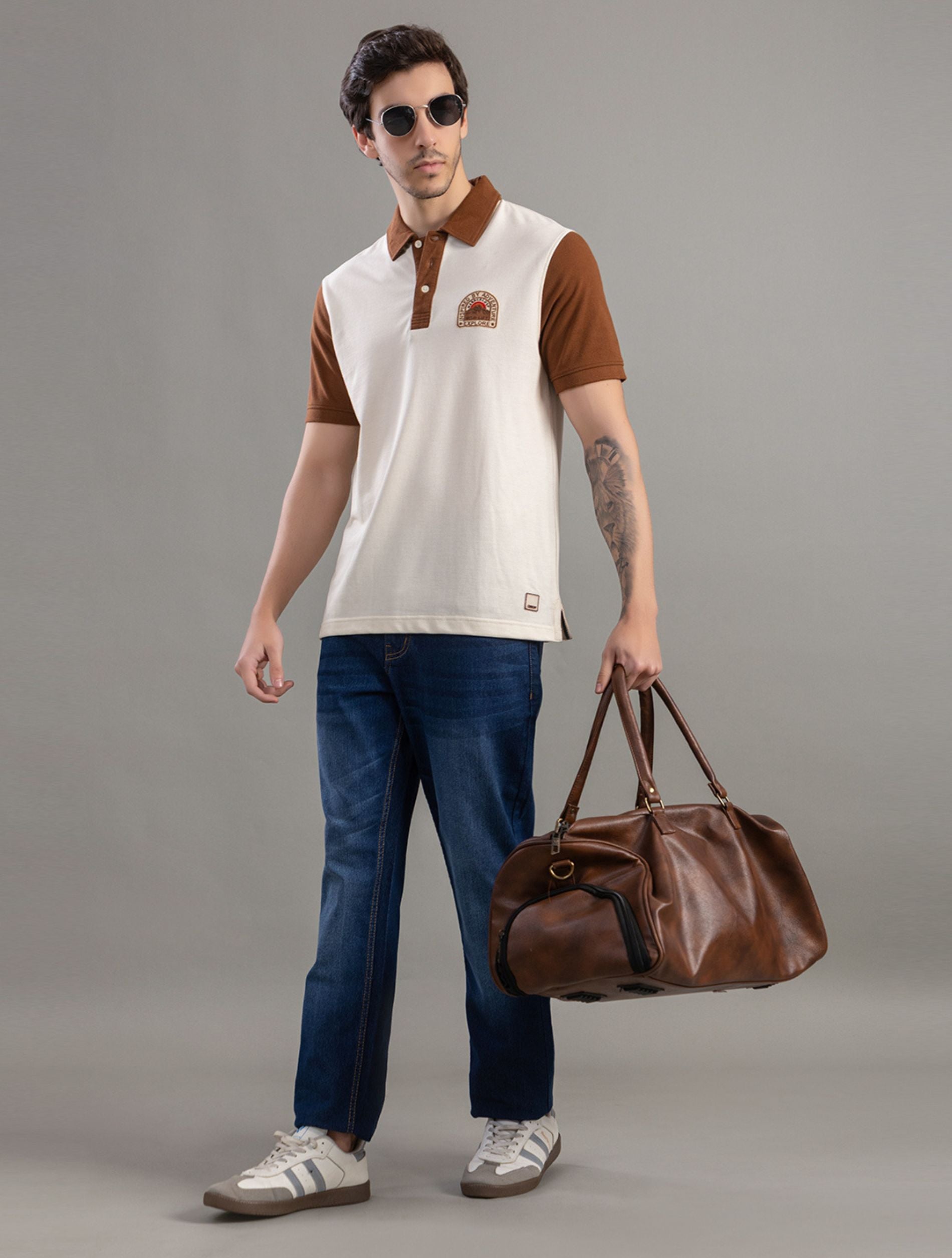 Coffee Brown Contrast Polo T-Shirt For Men