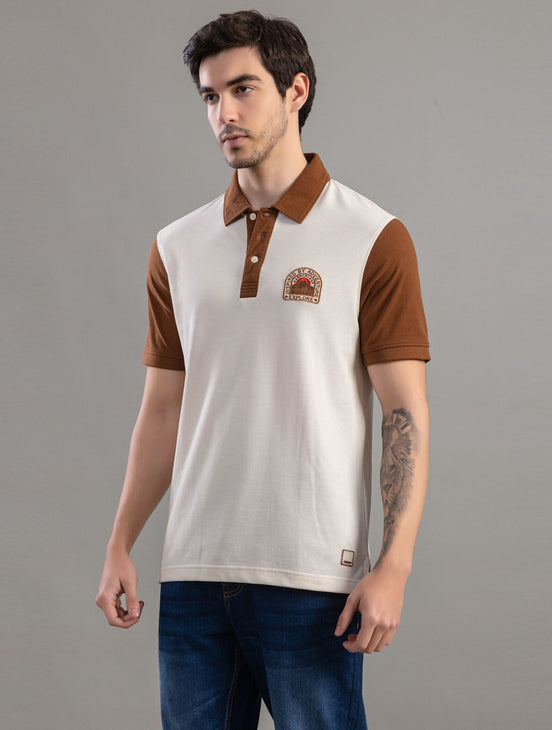 Coffee Brown Contrast Polo T-Shirt For Men