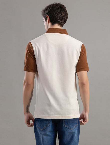 Coffee Brown Contrast Polo T-Shirt For Men