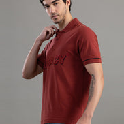 Rust Red Legacy Embroidered Polo T-Shirt For Men