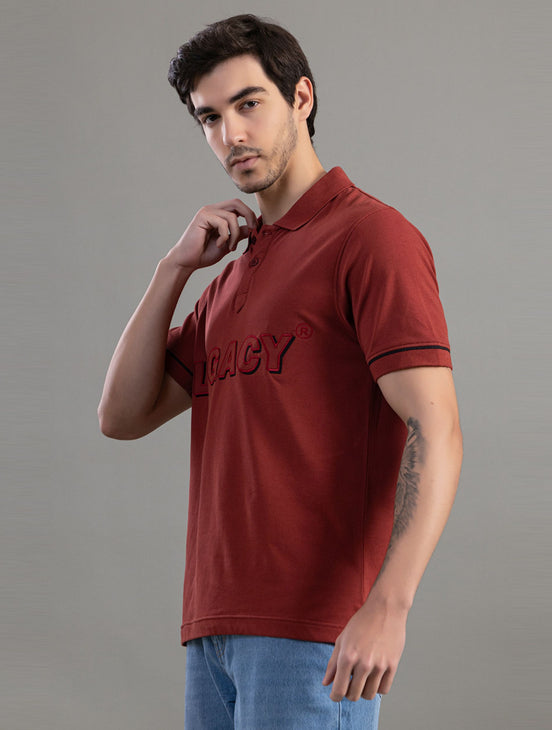 Rust Red Legacy Embroidered Polo T-Shirt For Men