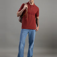Rust Red Legacy Embroidered Polo T-Shirt For Men