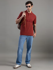 Rust Red Legacy Embroidered Polo T-Shirt For Men