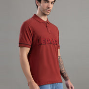 Rust Red Legacy Embroidered Polo T-Shirt For Men