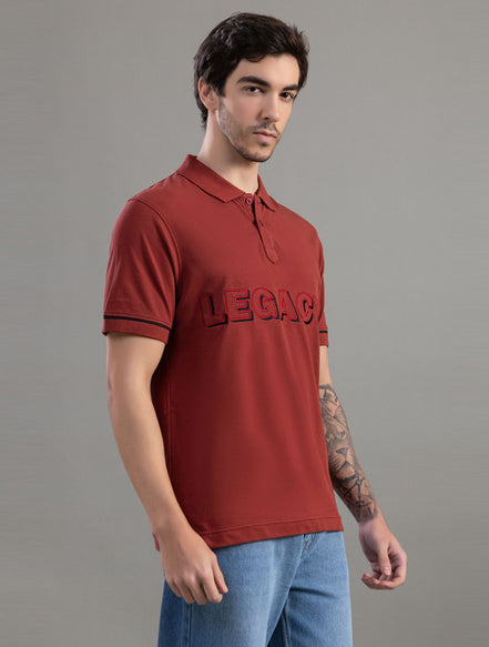 Rust Red Legacy Embroidered Polo T-Shirt For Men
