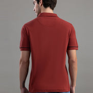 Rust Red Legacy Embroidered Polo T-Shirt For Men
