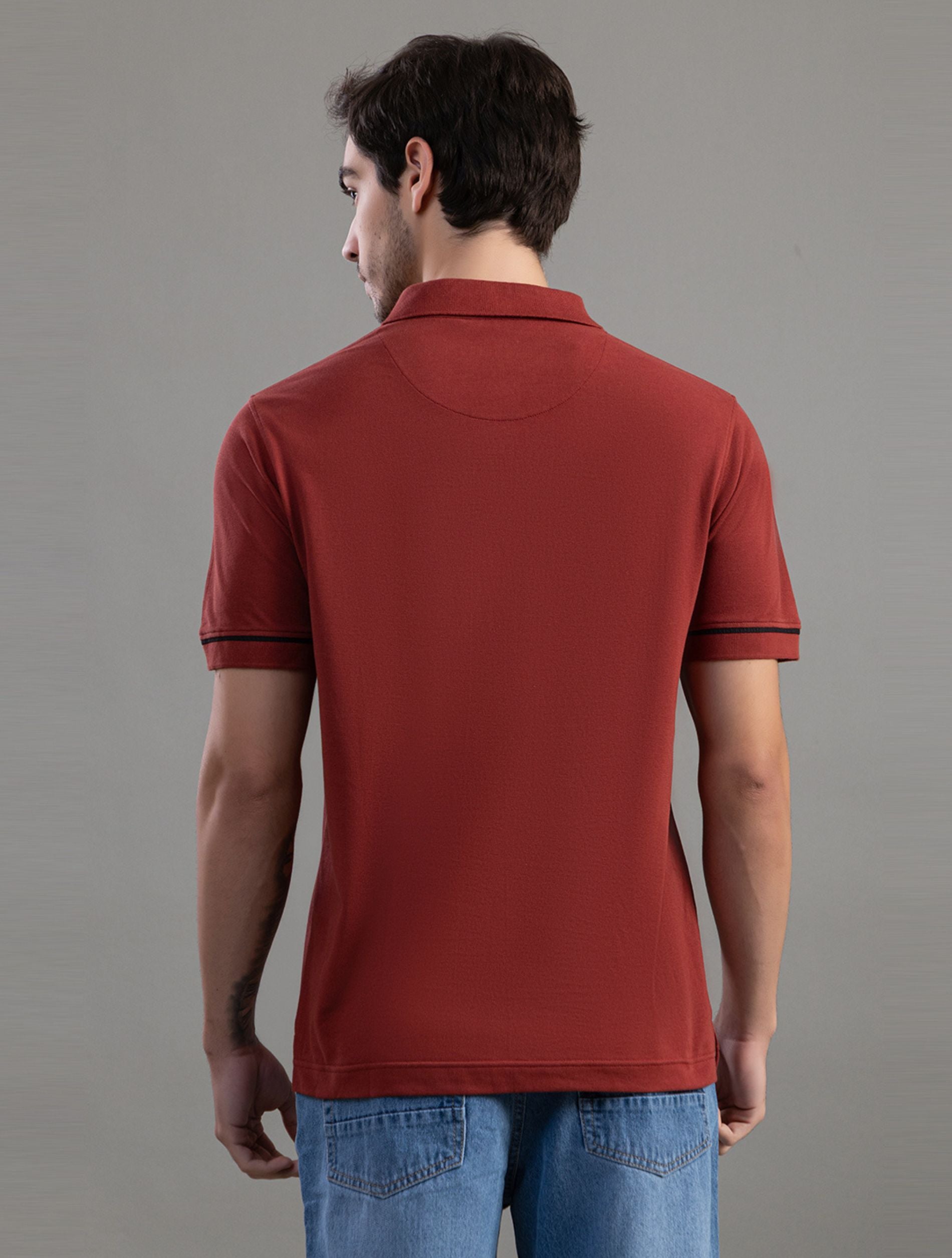Rust Red Legacy Embroidered Polo T-Shirt For Men