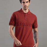 Rust Red Legacy Embroidered Polo T-Shirt For Men