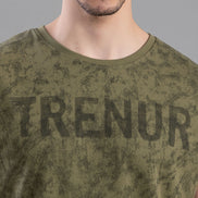 Olive Green Acid Wash Sleeveless Tank Top For Men
