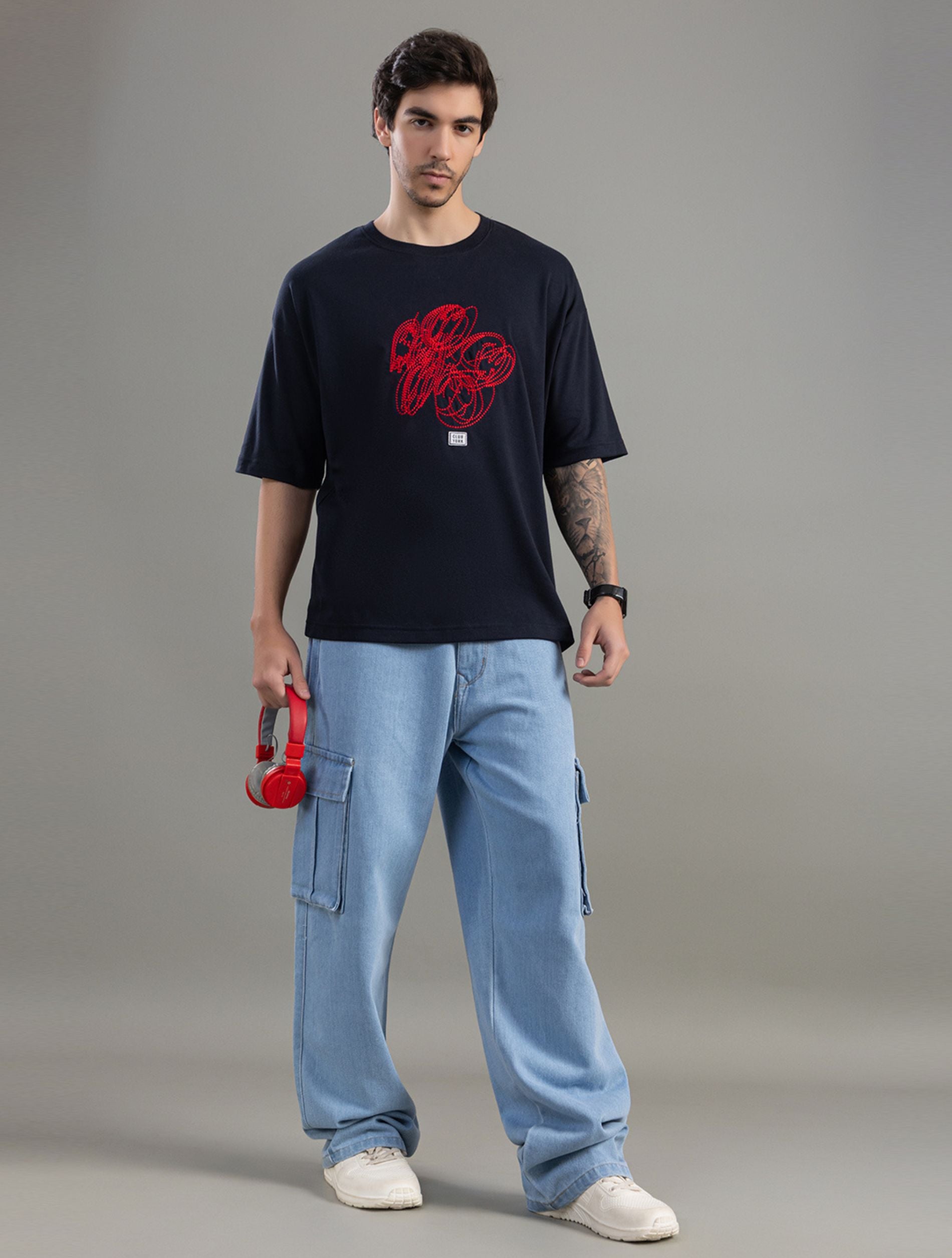 Black Oversized Printed T-Shirt For Men