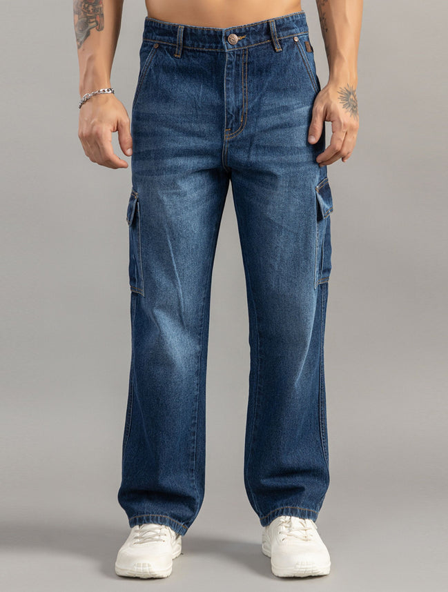 Relaxed Fit Multi-Pocket Cargo Jeans