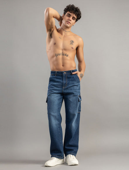 Relaxed Fit Multi-Pocket Cargo Jeans