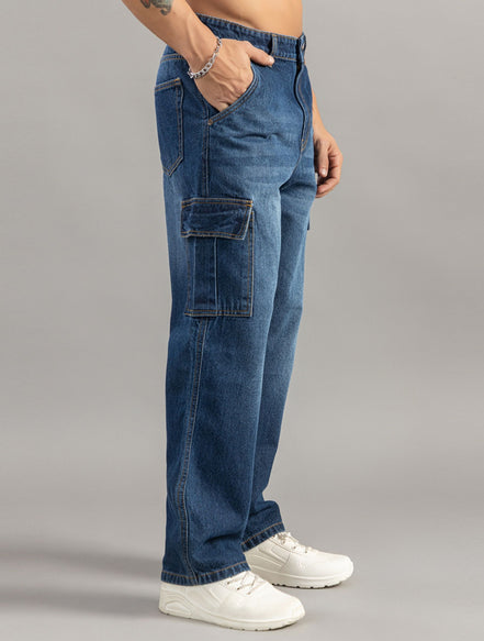 Relaxed Fit Multi-Pocket Cargo Jeans