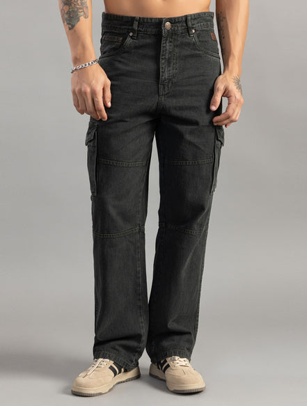 Washed Olive Relaxed Fit Cargo Jeans
