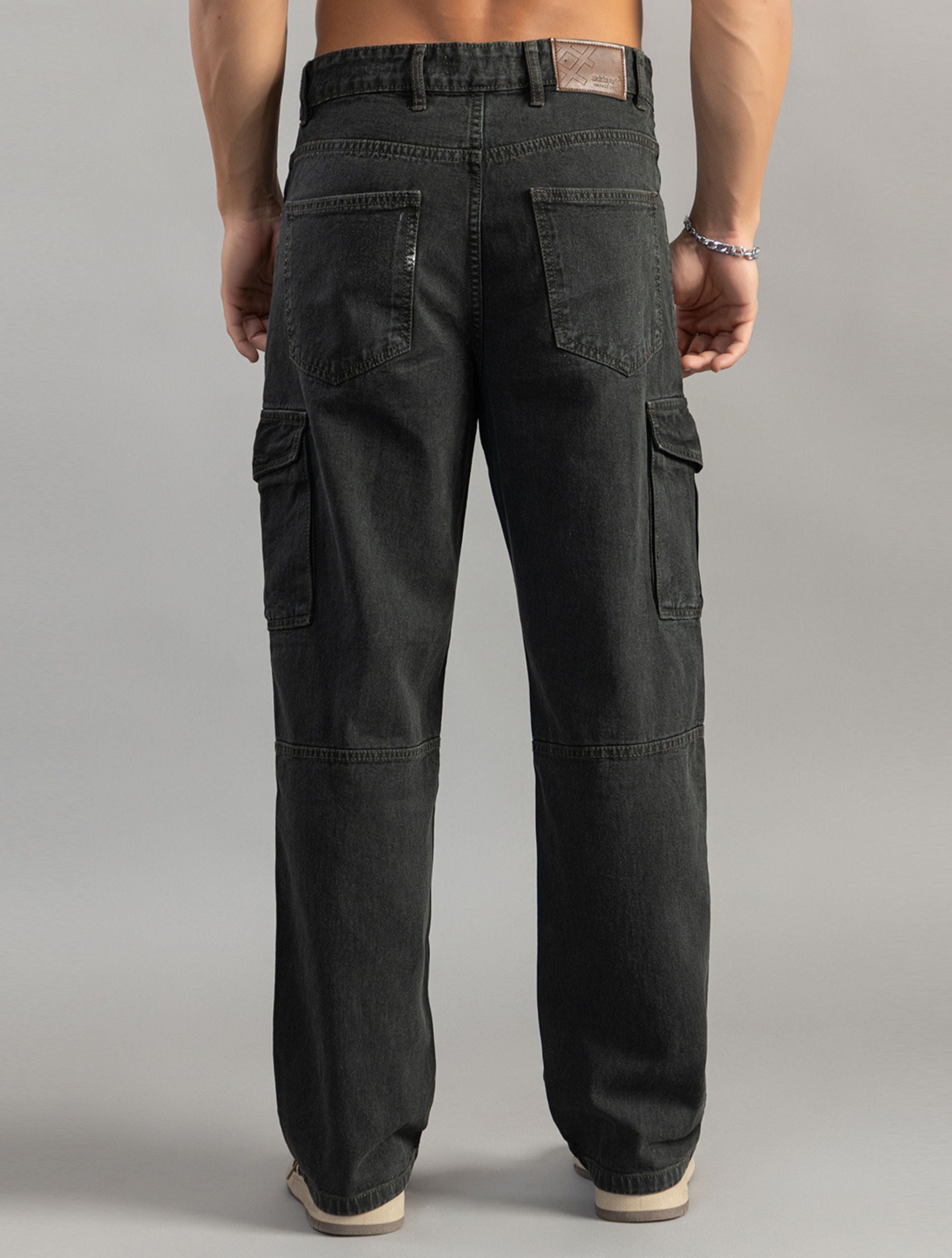 Washed Olive Relaxed Fit Cargo Jeans