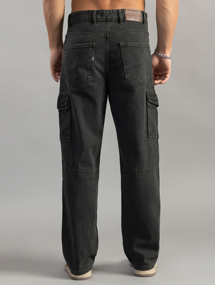 Washed Olive Relaxed Fit Cargo Jeans