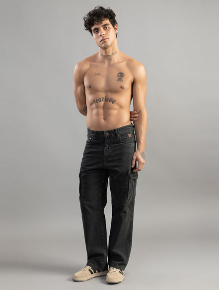 Washed Olive Relaxed Fit Cargo Jeans
