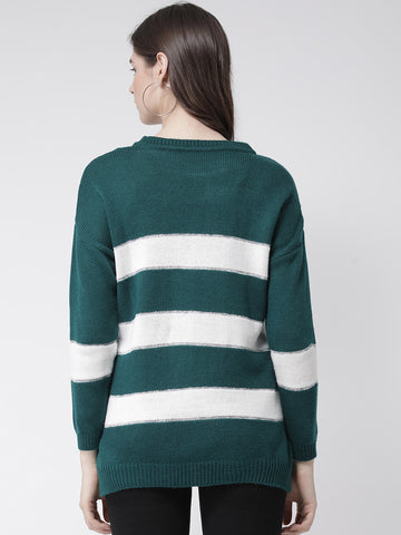 Green  White Pullover Sweater