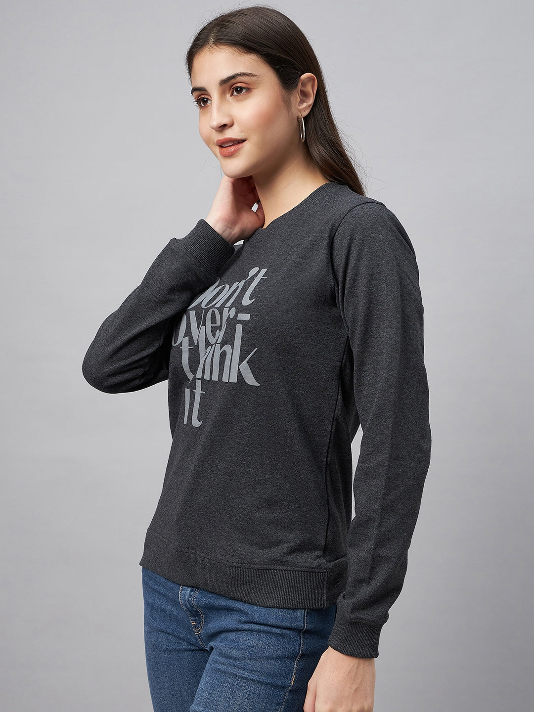 Grey Typography Print Sweatshirt