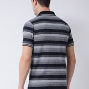 Navy Blue  Grey Polo Neck T-shirt