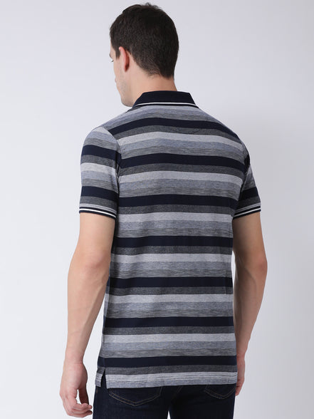 Navy Blue  Grey Polo Neck T-shirt